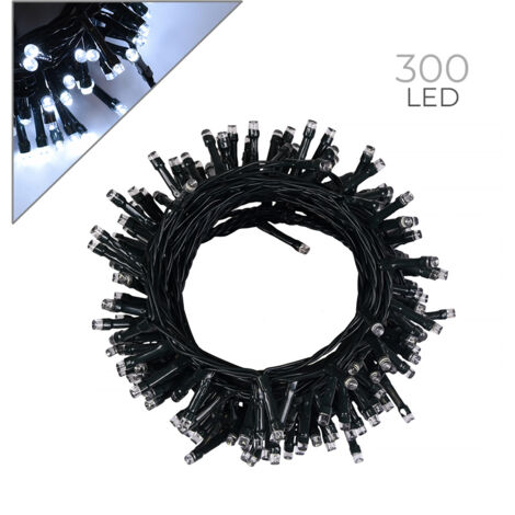 CATENA LUMINOSA LED 300 LUCI BIANCHE DA 15M PER INTERNI ED ESTERNI - CAVO VERDE CON CONTROLLER 8 FUNZIONI E TRASFORMATORE 31V