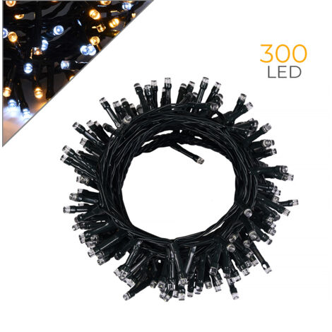Luccika Home stringa catena 15 mt serie da 300 luci per albero di Natale a led bianco ghiaccio e bianco caldo 31V cavo verde con 8 giochi di luce e memoria IP44 per uso esterno interno Bianco ghiaccio (1/5)