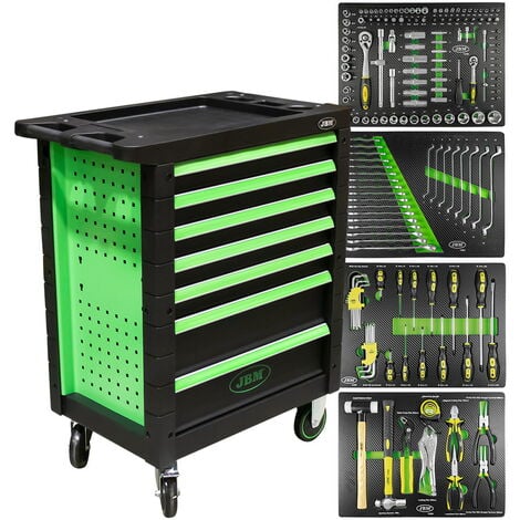 Carrello a cassettiera armadio da officina con 7 cassetti 4 ruote girevoli completo di 172 utensili JBM