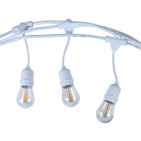 CATENA DI LUCI DA ESTERNO 10MT CON PORTALAMPADE E27 CAVO BIANCO IP54 - PERFETTA PER GIARDINI EVENTI RISTORANTI E FESTE ALL'APERTO