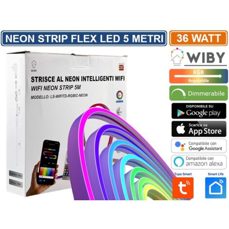 Striscia led 5 metri flex effetto neon RGBIC tubo intelligente multicolor IP65 Smart google alexa