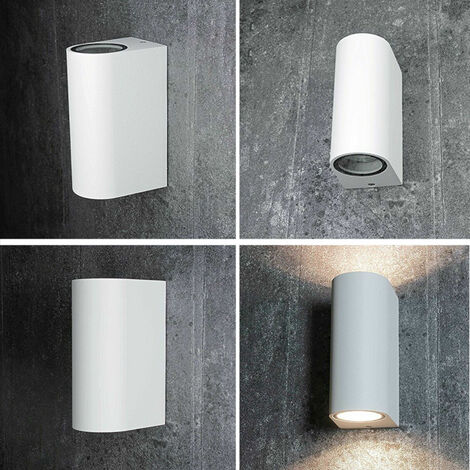 Applique lampada da parete a muro a biemissione con doppio attacco per lampadine a led GU10 faretto moderno illuminazione esterni interni IP65 Bianco (1/4)