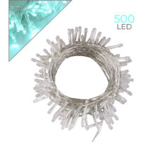 CATENA LED 500 LUCI VERDE ACQUA CAVO TRASPARENTE 25 METRI 8 GIOCHI DI LUCE - IP44 PER INTERNI ED ESTERNI
