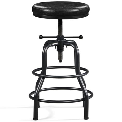 Yaheetech Sgabello Bar Alto Vintage in Similpelle e Metallo per Cucina Penisola con Poggiapiedi Altezza Regolabile Nero