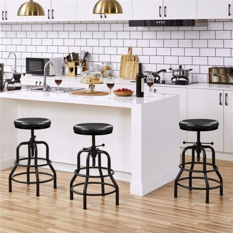 Yaheetech Sgabello Bar Alto Vintage in Similpelle e Metallo per Cucina Penisola con Poggiapiedi Altezza Regolabile Nero