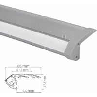 Profilé nez de marche d'escaliers pour éclairage ruban LED - aluminium - Diffuseur et embouts inclus (craft s02) | Diffuseur Givré - Longueur du profilé 1 m