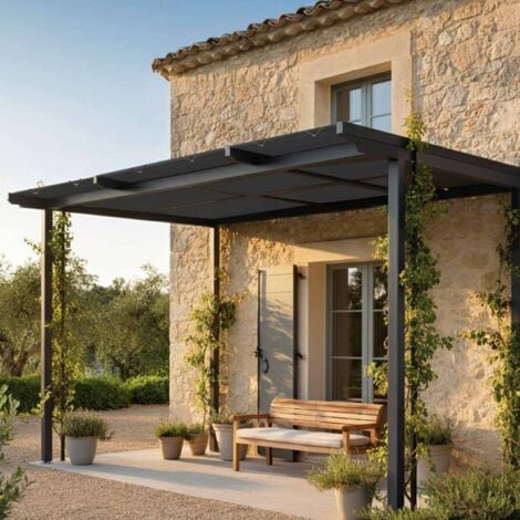 TECPLAST Toile Pergola Gris anthracite 3x4 m LP506PR - Garantie 5 ans - Bâche Pergola ou Tonnelle étanche en PVC pour terrasse