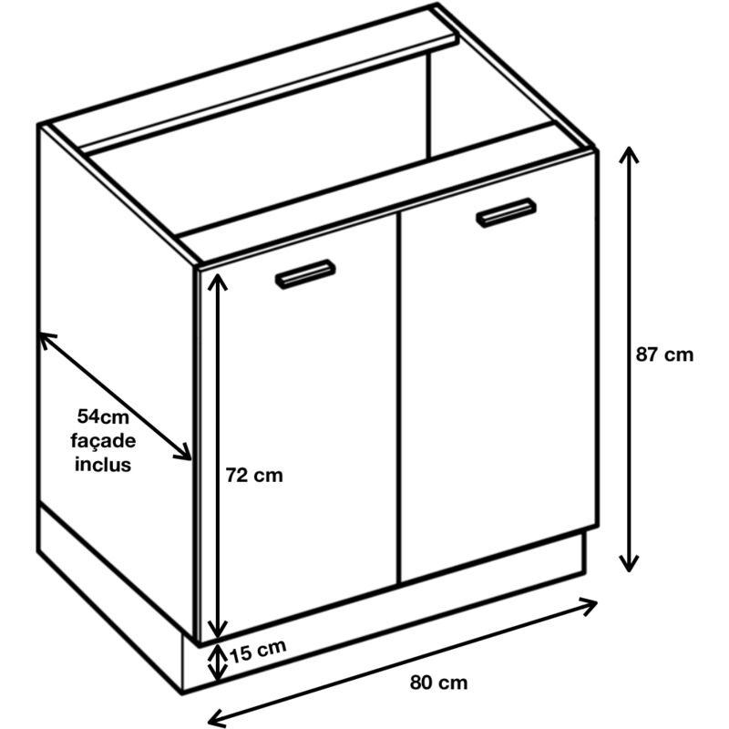 Meuble bas cuisine Bellissi Chene 2 portes L 80 cm - Cuisineandcie