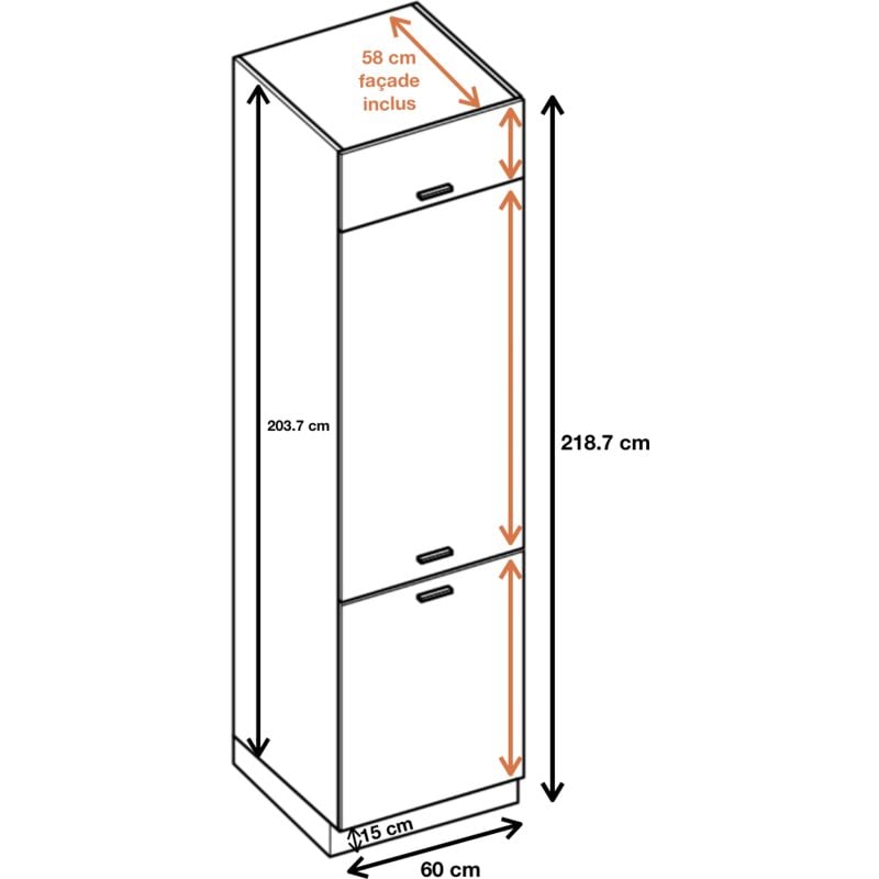 Colonne réfrigérateur encastrable Lovia Noir Mat 3 portes L 60 cm -  Cuisineandcie