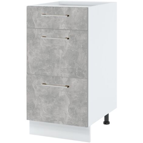 Casserolier Bellissi Beton Naturel L 40 cm - Porte avec poignée apparente Coulisses tiroir avec amortisseur Grey (1/5)