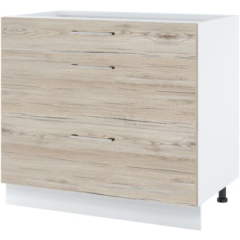 Casserolier Bellissi Noyer Blanchi L 90 cm - Coulisses tiroir avec amortisseur Brown (1/5)