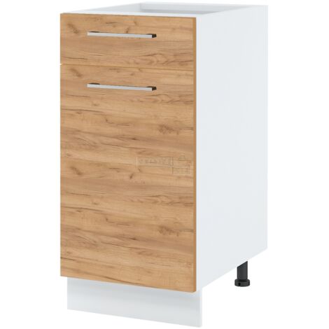 Meuble bas de cuisine Bellissi Chene 1 porte 1 tiroir L 40 cm - Porte avec poignée apparente Coulisses tiroir avec amortisseur Décor chêne brut (1/5)