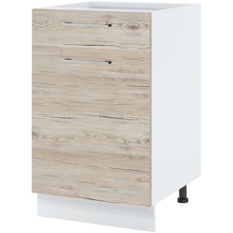 Meuble bas de cuisine Bellissi Noyer blanchi 1 porte 1 tiroir L 60 cm - Coulisses tiroir avec amortisseur Brown (1/5)