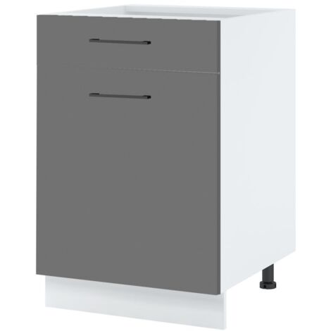 Meuble bas de cuisine Lovia Gris Mat 1 porte 1 tiroir L 60 cm - Porte avec poignée apparente Coulisses tiroir avec amortisseur Grey (1/2)