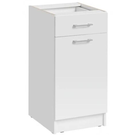 Cuisineandcie – Meuble bas de cuisine blanc 1 porte 1 tiroir L 40 cm – Façade stratifiée 18 mm – Amortisseurs pour fermeture douce – Optimise espace (1/5)