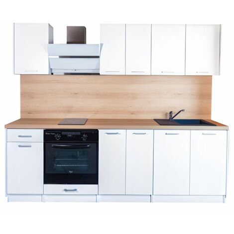 Cuisineandcie – Cuisine complète blanche 240 cm – Façades veinées 18 mm – Montage facile avec éléments pré-percés – Design moderne et fonctionnel