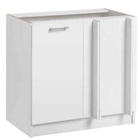 Cuisineandcie – Meuble d'angle bas blanc 1 porte L 105 cm – Façade stratifié 18 mm – Amortisseurs pour fermeture douce – Optimise l'espace cuisine