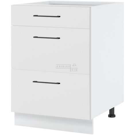 Casserolier îlot de cuisine Lovia Blanc Mat L 60 cm -  Porte avec poignée apparente Coulisses tiroir avec amortisseur White (1/2)