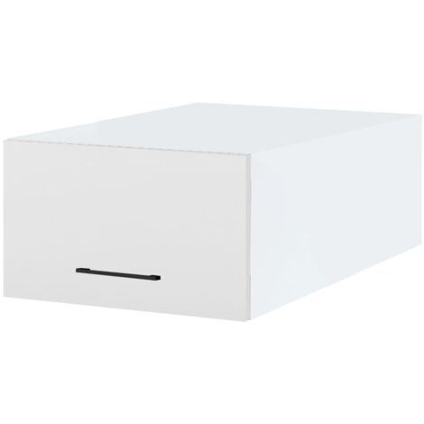 Meuble haut grande profondeur de cuisine Lovia Blanc Mat 1 porte relevable L 60 cm - Porte avec poignée apparente White (1/3)