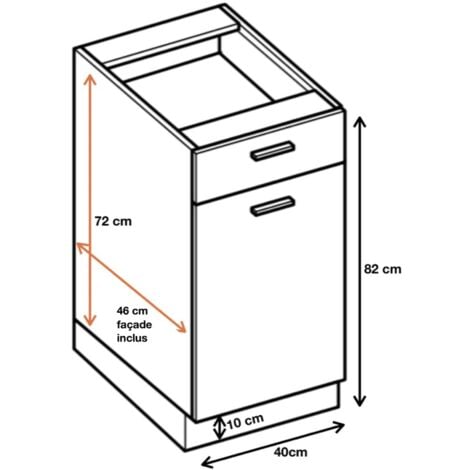 Meuble bas de cuisine Eco Gris Brillant 1 porte 1 tiroir L 40 cm