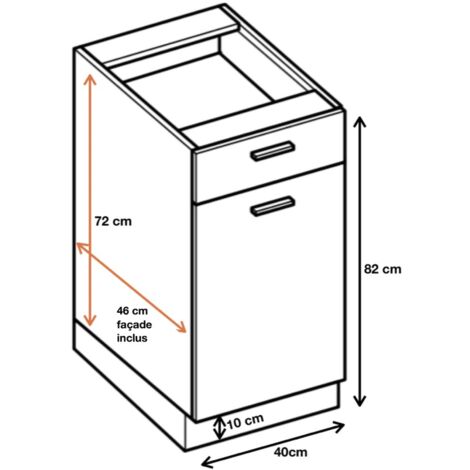 Meuble bas de cuisine Eco Noyer Blanchi 1 porte 1 tiroir L 40 cm