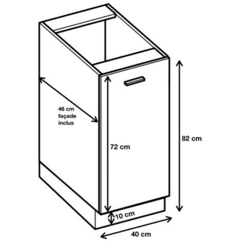 Meuble bas de cuisine Eco Noyer Blanchi 1 porte L 40 cm