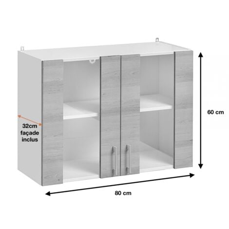 Meuble haut de cuisine Eco Gris Brillant 2 portes vitrées L 80 cm