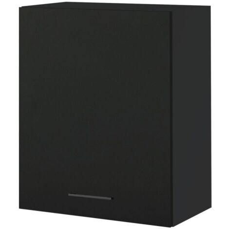 Meuble haut de cuisine Lovia noir Mat 1 porte L 60 cm - Porte avec poignée apparente Black (1/4)
