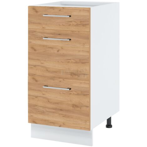 Casserolier Bellissi Chene L 40 cm - Porte avec poignée apparente Coulisses tiroir sans amortisseur Décor chêne brut (1/5)
