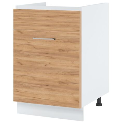 Meuble sous-évier Bellissi Chene 1 porte coulissante L 60 cm -  Porte avec poignée apparente  Décor chêne brut