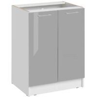 Cuisineandcie – Meuble bas de cuisine gris brillant 2 portes L 60 cm – Charnières réglables avec amortisseurs – Profondeur 46 cm – ECO Collection