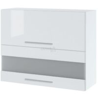 Meuble haut de cuisine Bellissi Blanc Brillant 2 portes relevables avec vitre opaque L 90 cm - Porte avec poignée apparente White