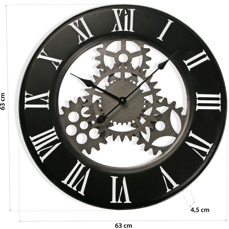 Mesa Reloj hecha en metal color negra. Reloj analógico