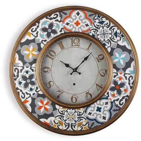 Versa Alfama Reloj de Pared Decorativo para la Cocina, el Salón, el Comedor  o la Habitación, Medidas (Al x L x An) 60 x 6 x 60 cm, Metal, Color Gris y  Azul