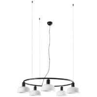 Faro TATAWIN Piccola plafoniera a sospensione cilindrica a 5 luci Nero satinato, Opale
