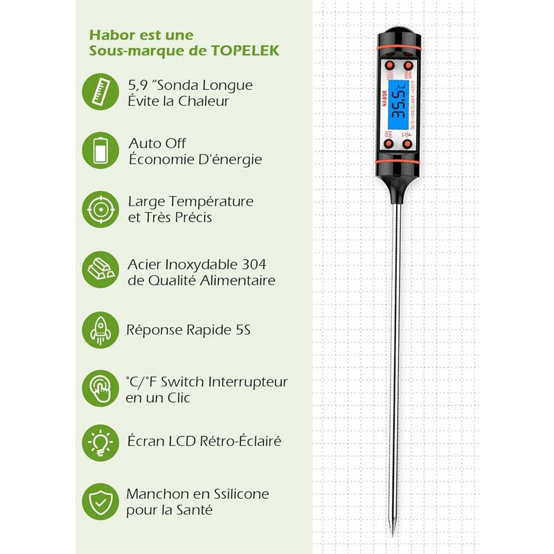 TP-101BBQ / Edelstahl-Sondenthermometer / 304 Haushaltsküchenthermometer Lebensmittelthermometer