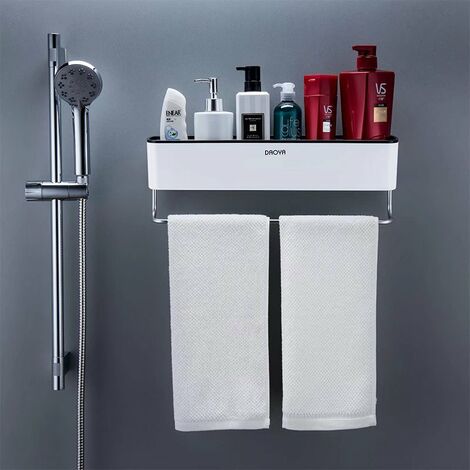 Badezimmerregal Dusche Caddy Wandorganisator Shampoo-Halter mit Handtuchhalter Keine Bohrung Küchenablage Badezimmerzubehör (Schwarz)