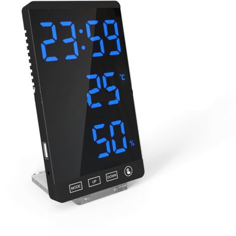 betterlife LED Spiegeluhr Thermometer und Hygrometer Elektronischer Wetterwecker in Schwarz und Blau -