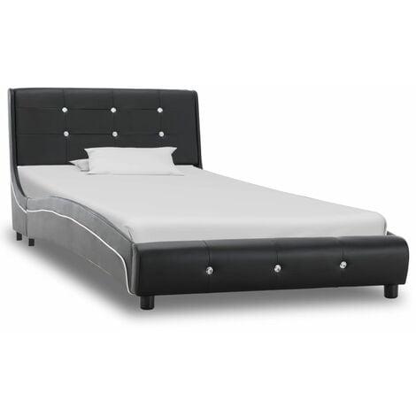 Bettgestell Schwarz Kunstleder 90×200 cm