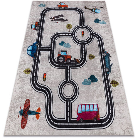 Rugsx PETIT Kinderteppich Stadt-Straßen Design – 80x150 Cm, Grau/schwarz, Weich, Allergikerfreundlich