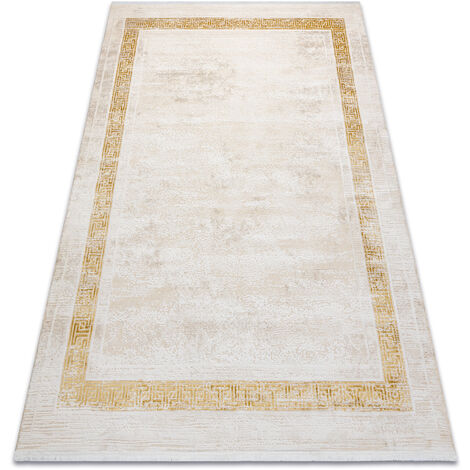 Moderner Teppich DUKE 51524 creme / gold - Rahmen, griechisch strukturiert, sehr weich, Fransen beige 80x150 cm (1/5)