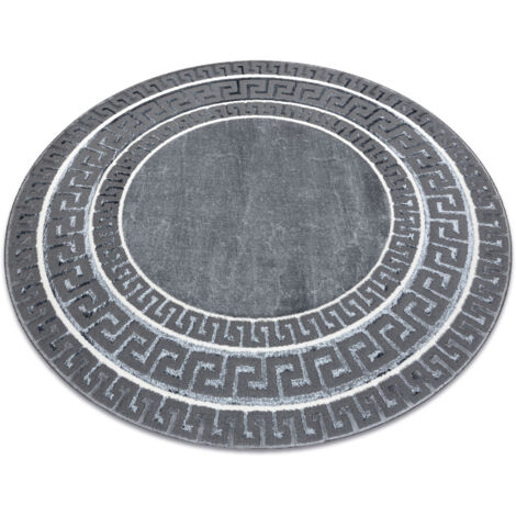 Runder Teppich 120cm Marineblau - Flauschiger Bodenteppich Mit Griechischem Muster