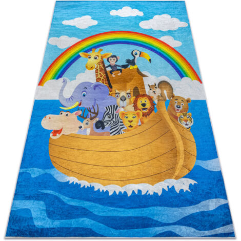BAMBINO 2685 Waschteppich Tiere, Boot für Kinder Anti-Rutsch - blau / braun blue 200x290 cm (1/5)