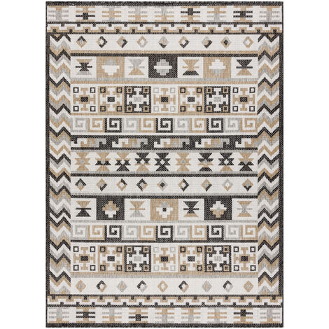 Teppich SISAL COOPER Aztekisch, Etno, Zickzack 22218 ecru / schwarz beige  80x150 cm