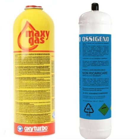 2 bouteilles d'oxygène et turbo maxygas Set 90 Soudeur Autogena jetable