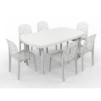 Salon dinatoire Table Extensible + Pack de 6 chaises Flora Blanches - Blanc