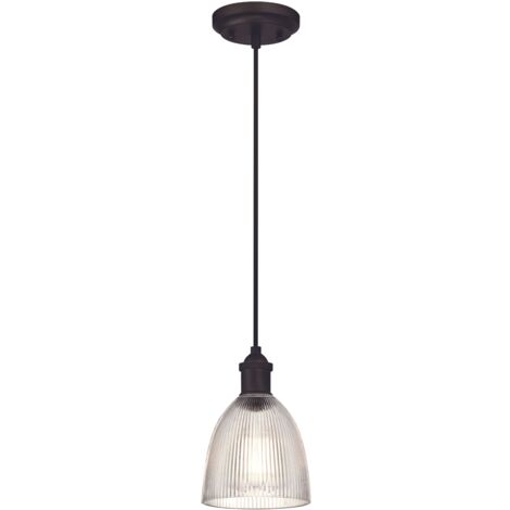 Pendelleuchte Vintage Bronze / Riffelglas Mit 1 Lampe