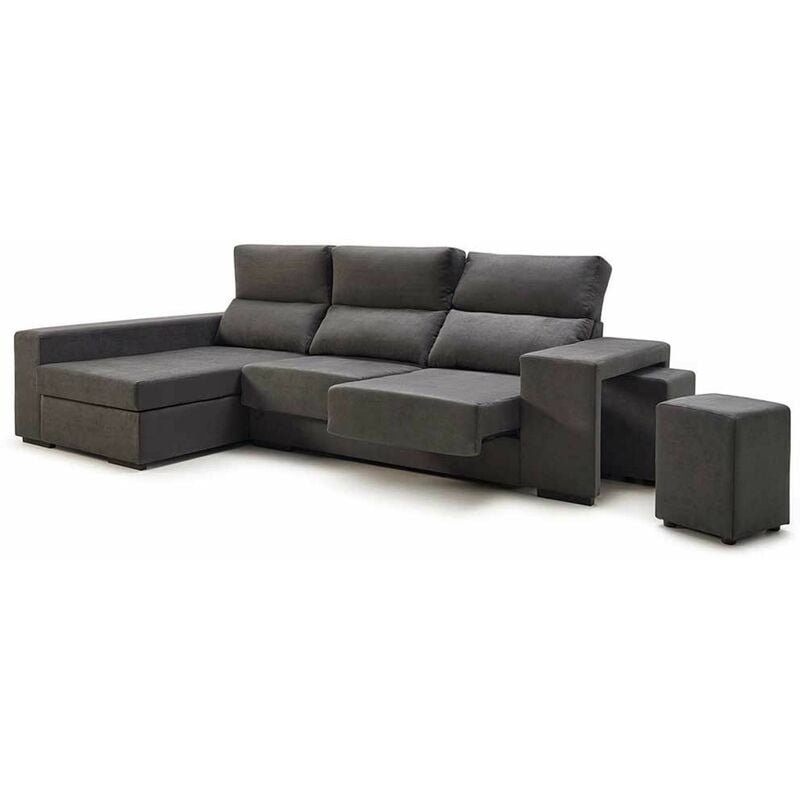 Home Heavenly® Sofá longue marte 3 plazas con tapizado en tela antimanchas izquierda visto de frente chaiselongue color gris