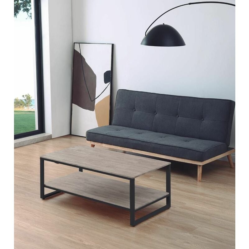 Mesa centro elevable JARED, estilo industrial, Roble Honey y negro