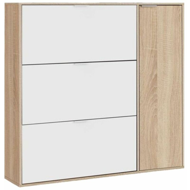 Home Heavenly® - Zapatero 4 puertas KLAUS. Mueble zapatero apto para 30 pares de zapatos. 106x115x22 cm. Color: Roble-Blanco